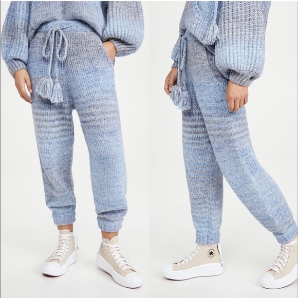 LoveShackFancy Pants - LoveShackFancy Wool Blossom Pant in Blue Horizon Women’s XS